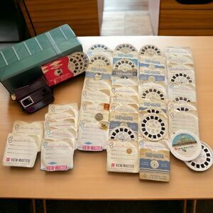 Vintage Sawyer Viewmaster Viewer Bakelite Storage 98 Reels Souvenirs HUGE LOT